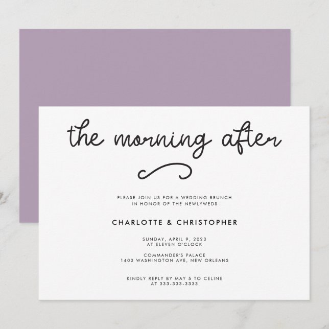 Invitation Moderne Violet Le Lendemain Après-Mariage (Devant / Derrière)