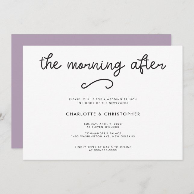 Invitation Moderne Violet Le Matin Après-Mariage (Devant / Derrière)