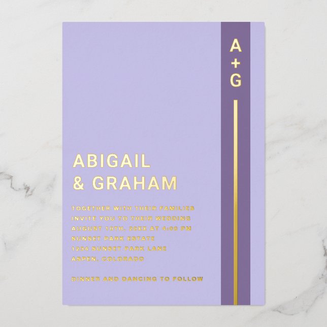 Invitation moderne violet Mariage Foil (Recto)