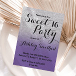 Invitation Moderne violet violet argent ombre Sweet 16<br><div class="desc">Une belle imitation violet violet violet argent douche à parties scintillant ombre avec violet violet violet bloc couleur Sweet 16 anniversaire invitation avec argent ombre motif s'effaçant sur un arrière - plan violet. Parfait pour un Sweet sixteen princesse,  parfait pour elle,  la fashionista qui aime motif moderne et glam</div>