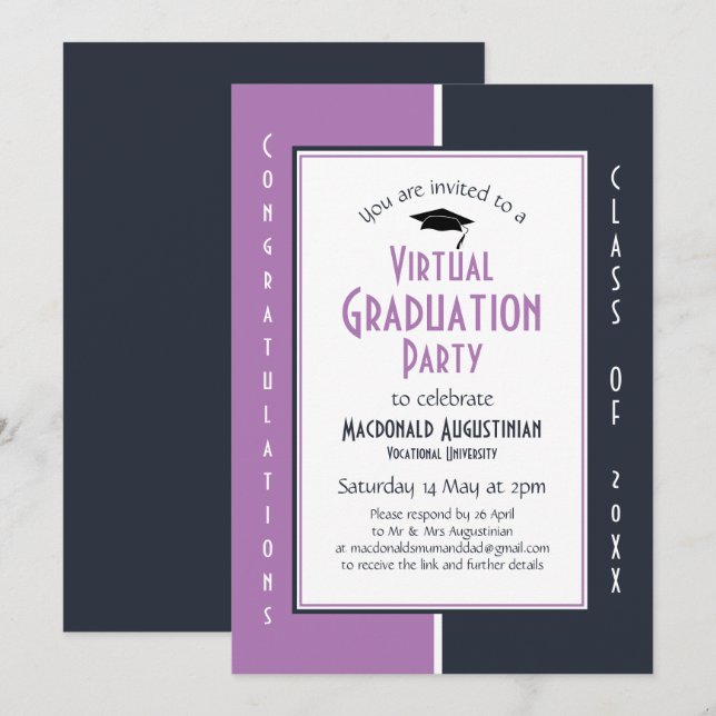 Invitation Moderne Virtual Graduation Party (Devant / Derrière)