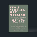 Invitation Moderne virtuel en ligne rose et Bat mitzvah vert<br><div class="desc">Invitation de Bat mitzvah virtuel virtuel moderne en ligne rose et vert</div>