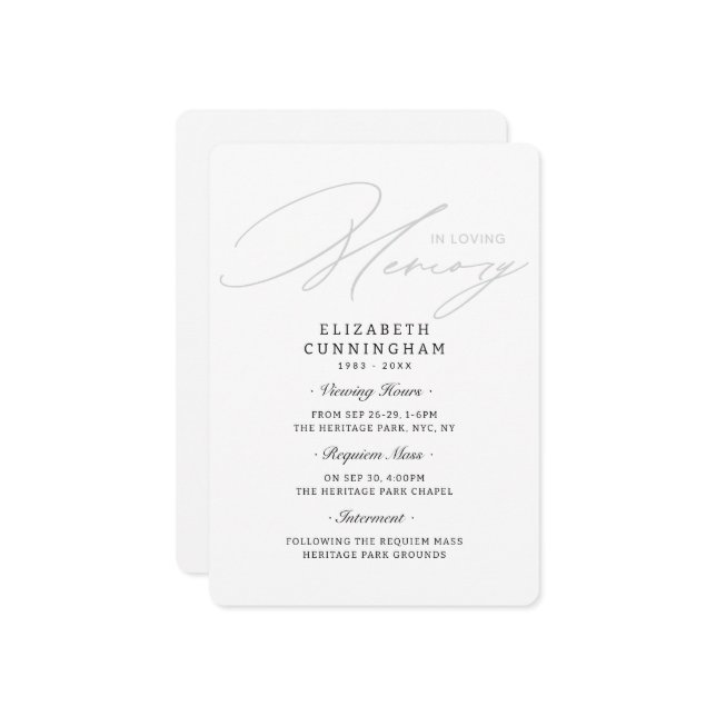 Invitation Moderne Visualisation Simple, Requiem, Internement (Devant/Arrière en situation)