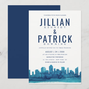 Invitation Moderne Watercolor City Skyline Mariage