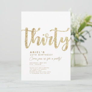 Invitation moderne White & Gold 30th Birthday