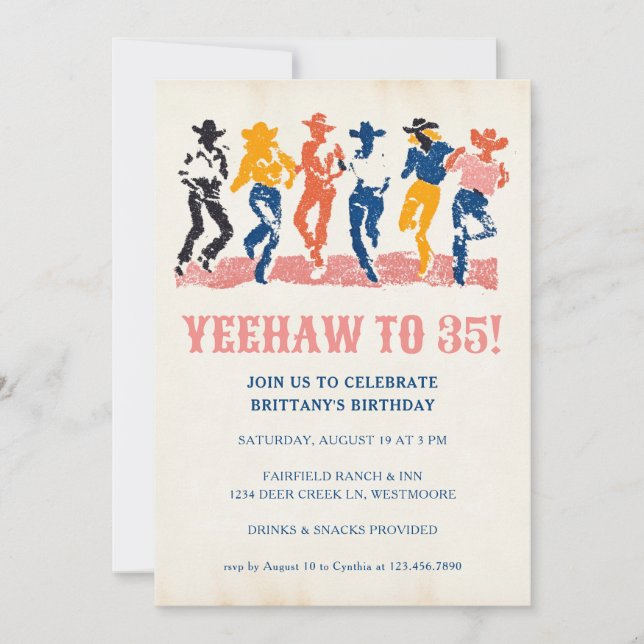Invitation Moderne Yeehaw Cowgirl 35e fête d'anniversaire (Devant)