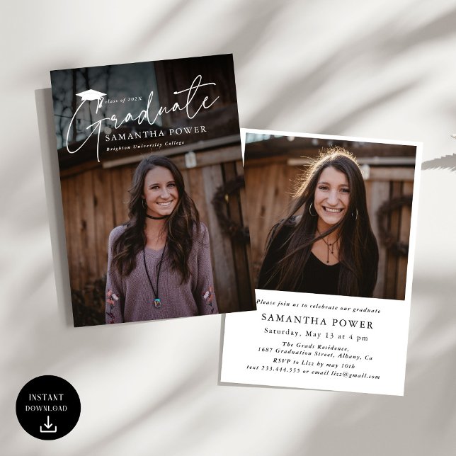 Invitation Modernisation Script Graduate 2 Photos Graduation (Créateur téléchargé)