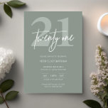 Invitation Modernité minimaliste 21e fête d'anniversaire<br><div class="desc">Cette invitation minimaliste à la fête du 21ème anniversaire de typographie est parfaite pour une fête d'anniversaire moderne. Le design simple présente un texte blanc classique sur arrière - plan sage. Personnalisable dans n'importe quelle couleur. Gardez le design minimal et élégant, en l'état, ou personnalisez-le en ajoutant vos propres graphiques...</div>