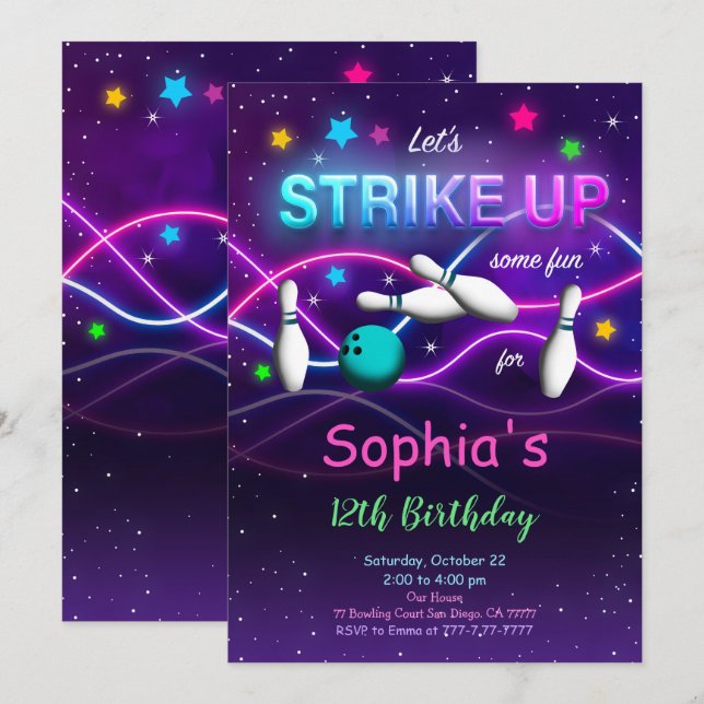 Invitation modifiable de bowling (Devant / Derrière)