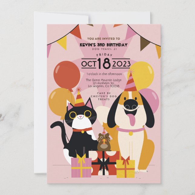 Invitation modifiable de fête d'anniversaire de ch (Devant)