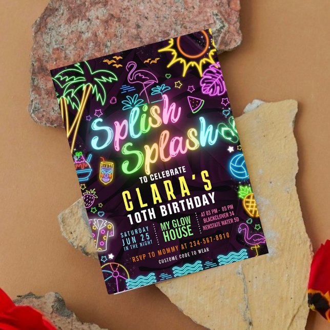 Invitation modifiable de la partie de la partie de (Splish Splash Party Glow Party Editable Invitation)