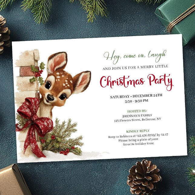 Invitation modifiable de renne qui regarde avec ch (Charming peeking reindeer editable invite download)