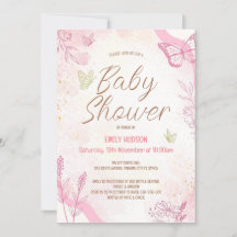 Invitation modifiable Papillon Rose