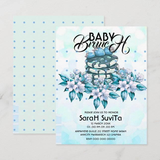 Invitation modifiable pour Baby Brunch Baby Shower (Devant / Derrière)