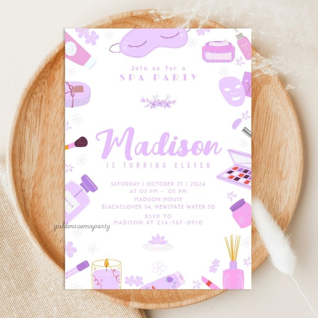 Invitation modifiable pour fête d'anniversaire de  (Spa Girl Birthday Party Editable Invitation)