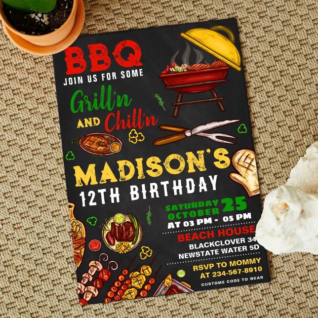 Invitation modifiable pour fête de grill BBQ et dé (BBQ)