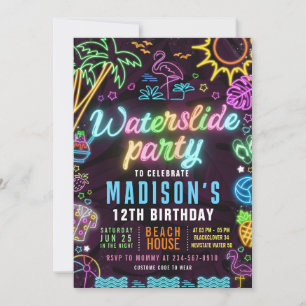 Invitation modifiable pour fête néon avec toboggan