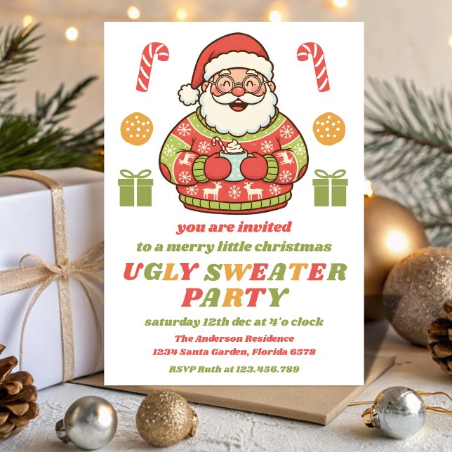 Invitation modifiable pour fête rétro de Noël avec (Créateur téléchargé)