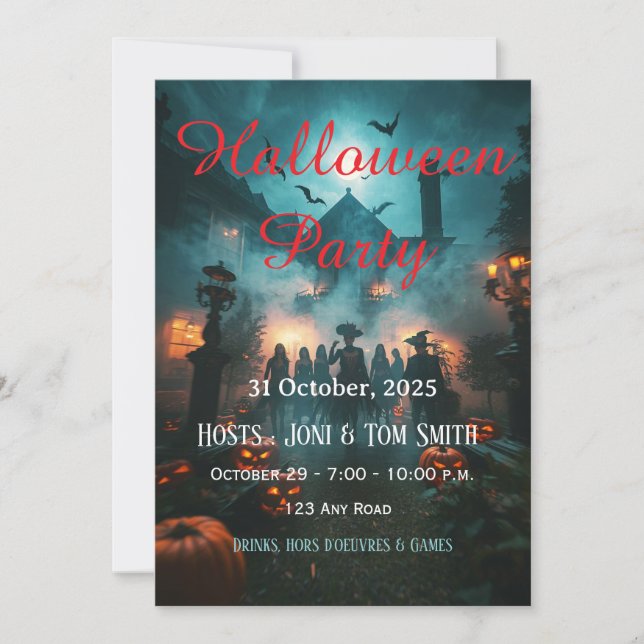 Invitation modifiable pour Halloween dans un manoi (Devant)