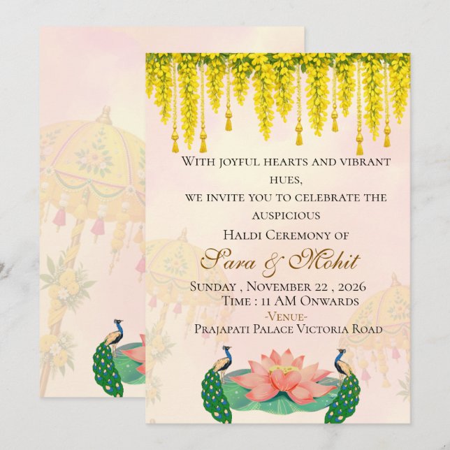 Invitation modifiable pour la cérémonie Haldi de m (Devant / Derrière)