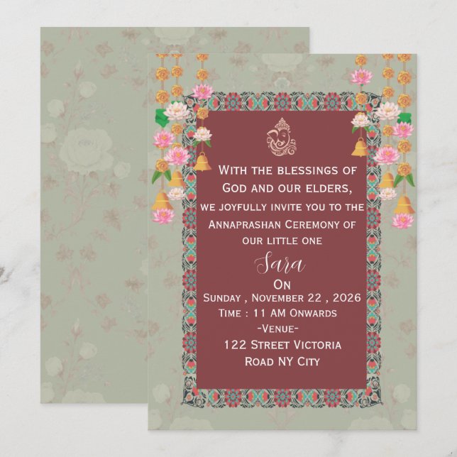 Invitation modifiable pour la cérémonie indienne d (Devant / Derrière)