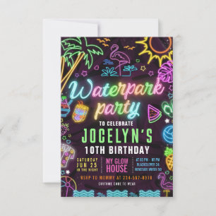 Invitation modifiable pour soirée néon au parc aqu