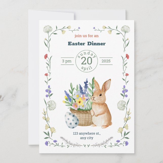 Invitation modifiable pour un potluck de Pâques (Devant)