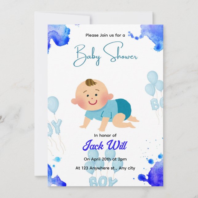 Invitation modifiable pour une Baby Shower pour bé (Devant)
