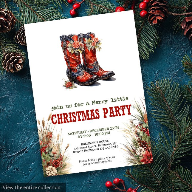 Invitation modifiable pour une fête de Noël countr (Cowboy country Christmas party editable invite card

)