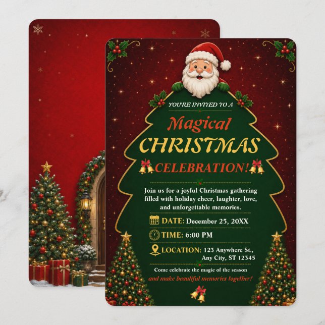 Invitation modifiable pour une fête de Noël joyeus (Devant / Derrière)