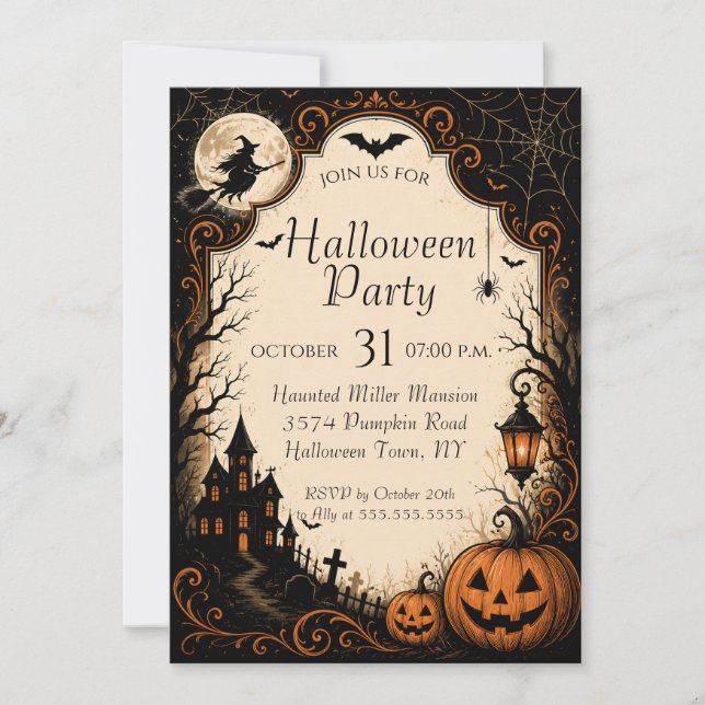 Invitation modifiable pour une fête d'Halloween (Devant)
