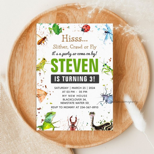 Invitation modifiable Reptile et insecte (Reptile and insect Editable Invitation)