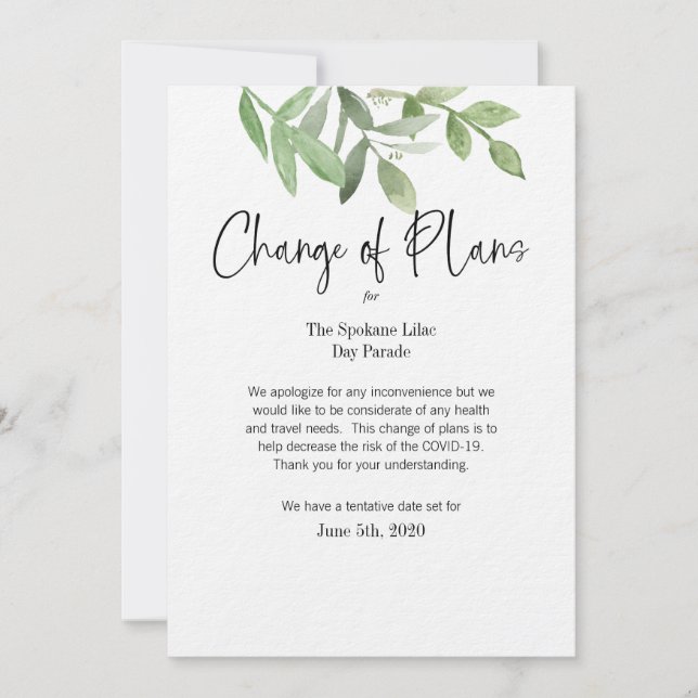 Invitation Modification de la date des événements (Devant)