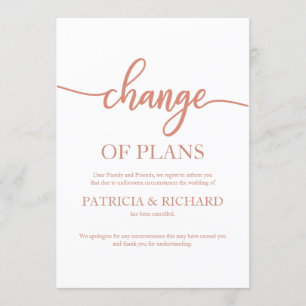Invitation Modification Des Plans Reporté Mariage Rose Or