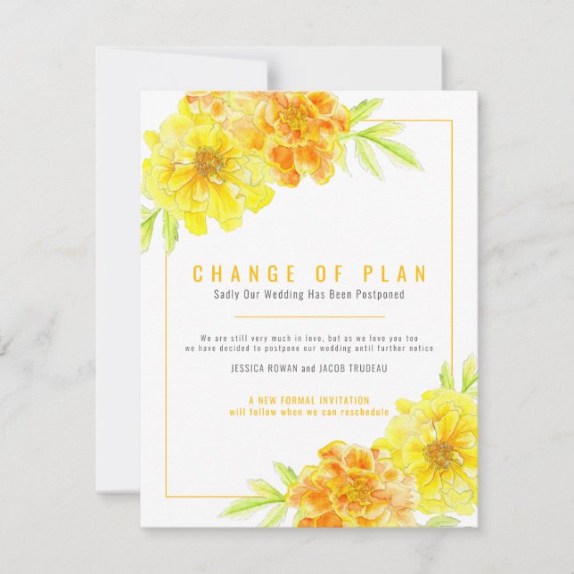 Invitation Modification du plan mariage marigold jaune annule (Devant)