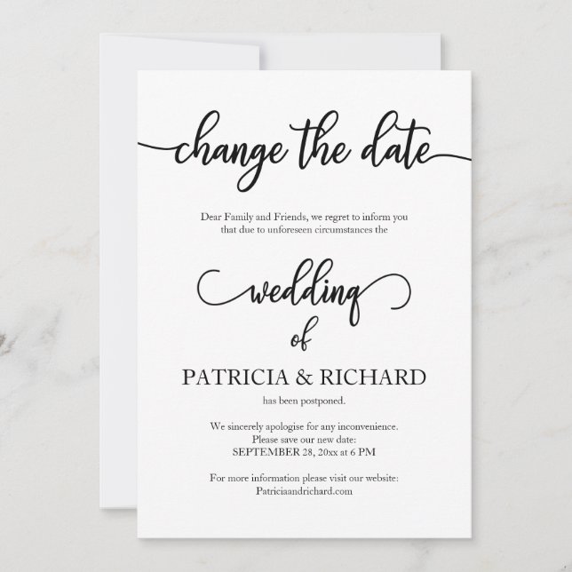 Invitation Modifier La Date De Repostage Du Mariage (Devant)