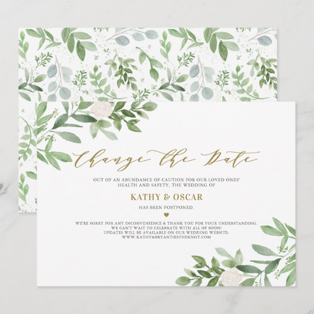 Invitation Modifier le report Mariage de date de verdure (Devant / Derrière)