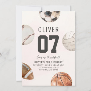 Invitation Modifier N'IMPORTE QUEL ÂGE Sports Thème Anniversa