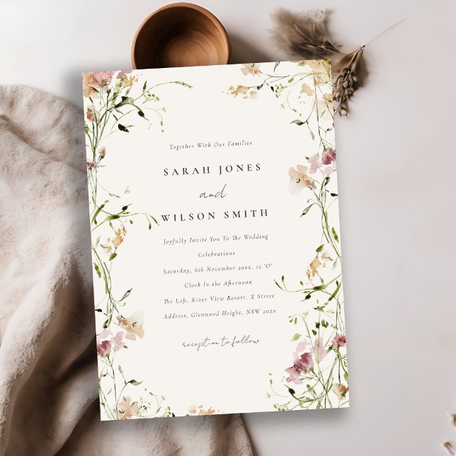 Invitation Moelleux Pastel Blush Meadow Aquarelle Mariage Flo (Créateur téléchargé)