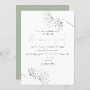 Invitation Moins Chic Sage Vert et Fleurs de Charbon