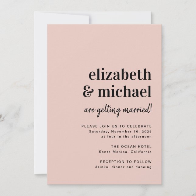 Invitation Moins moderne de photo QR Code Mariage Blush (Devant)
