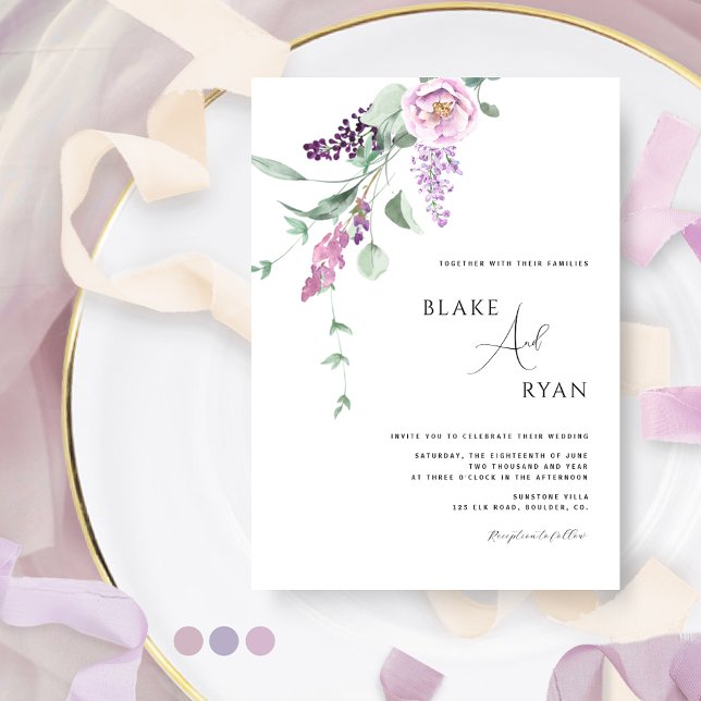Invitation Moins, moderne violet mauve Pastel Mariage floral (Créateur téléchargé)