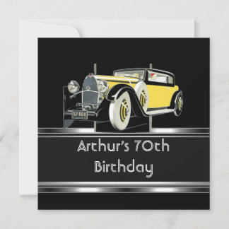 Invitation Mois 70e anniversaire de fête Black Vintage Car