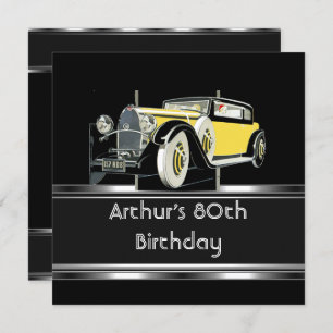 Invitation Mois 80e fête d'anniversaire Black Vintage Car