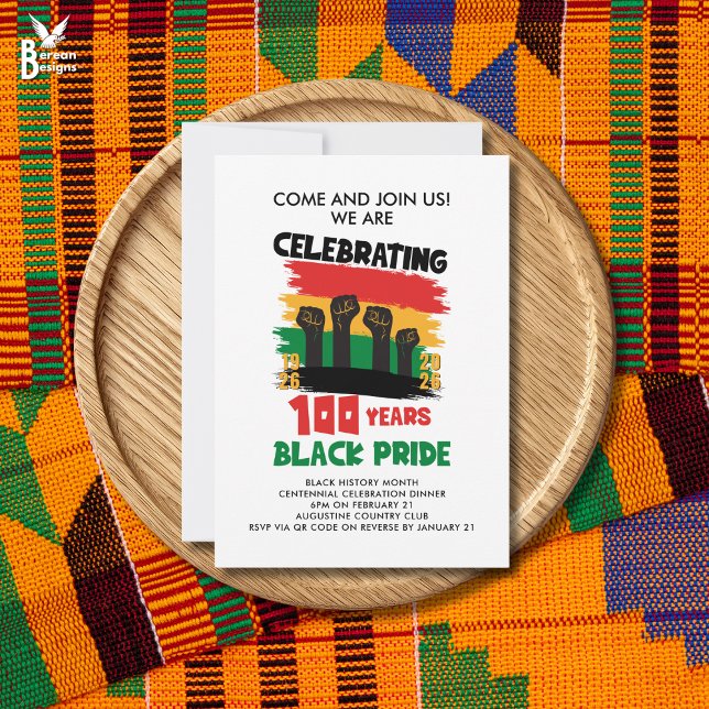 Invitation MOIS DE L'HISTOIRE DES NOIRS Centenaire (Black History Month Centennial flat card invitation to celebrate 100 years of Black pride)