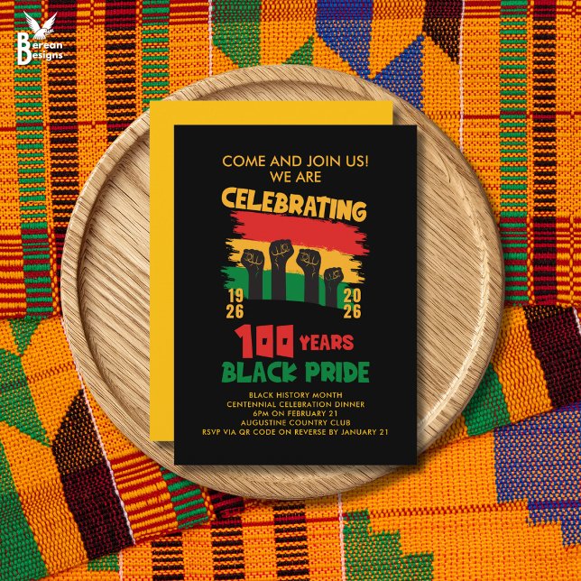 Invitation MOIS DE L'HISTOIRE DES NOIRS Centenaire (Black History Month Centennial flat card invitation to celebrate 100 years of Black pride)