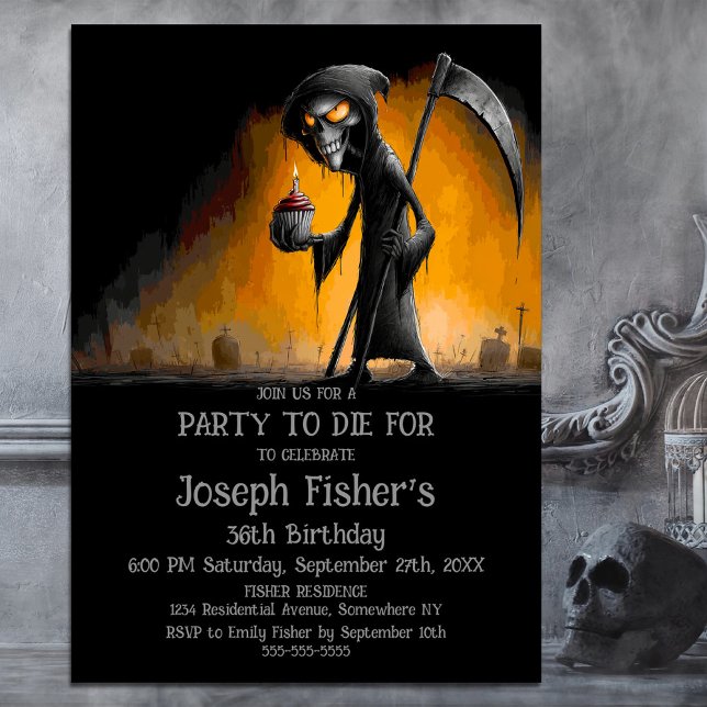 Invitation Moissonneur sinistre avec gâteau d'anniversaire (Créateur téléchargé)