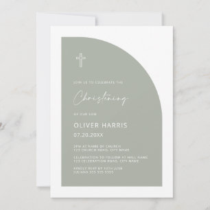 Invitation Moitié Arc moderne Sage Green Garçon Christening