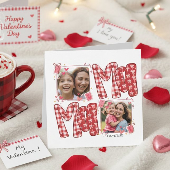 Invitation Mom and Child Valentine Red Plaid Love Hearts (Créateur téléchargé)