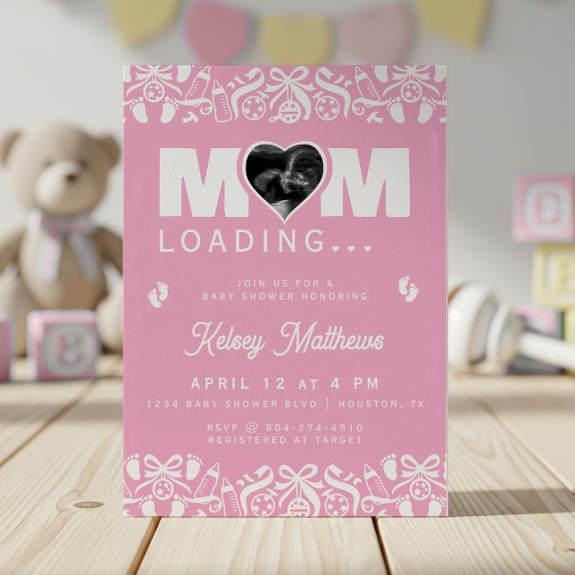 Invitation Mom Loading Ultrasound Photo Pink Baby Shower (Mom Loading Ultrasound Photo Pink Baby Shower Invitation
)